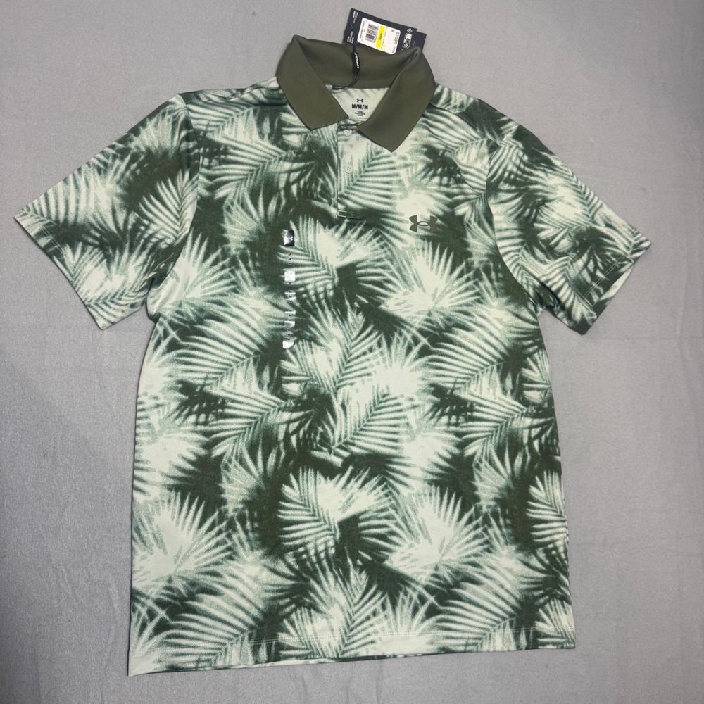 Under Armour Matchplay Printed Polo Mens Shirt M Green NEW Palm Leaf 1377377